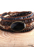 Boho Bracelet, RH 5 Layers Leather Wrap Bracelet, Black Onyx